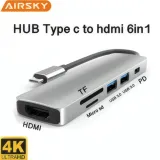 Adaptateur Type-C 6 en 1 Airsky HC-13 avec HDMI et Charge Rapide thumbnail 1