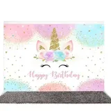 Toile de fond anniversaire – Thème floral et licorne - 210×150 cm / 150×100 cm thumbnail 1