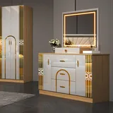 Chambre à Coucher 6BATTANTS 5PIECES Beige Blanc MC615 thumbnail 4