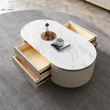Table Televiseur Blanc Marbre 200X40X46 TV2032 + Table Basse 130X70 2032 thumbnail 2