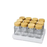 Lot de 12 pots à épices de cuisine – Bocaux transparents avec couvercles en bois thumbnail 1