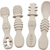 Ensemble de cuillère et fourchette en silicone alimentaire,4 pièces beige thumbnail 1