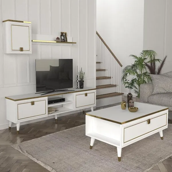 Table Téléviseur Grew Unit Blanc 1.80M T808 + Table Basse B808