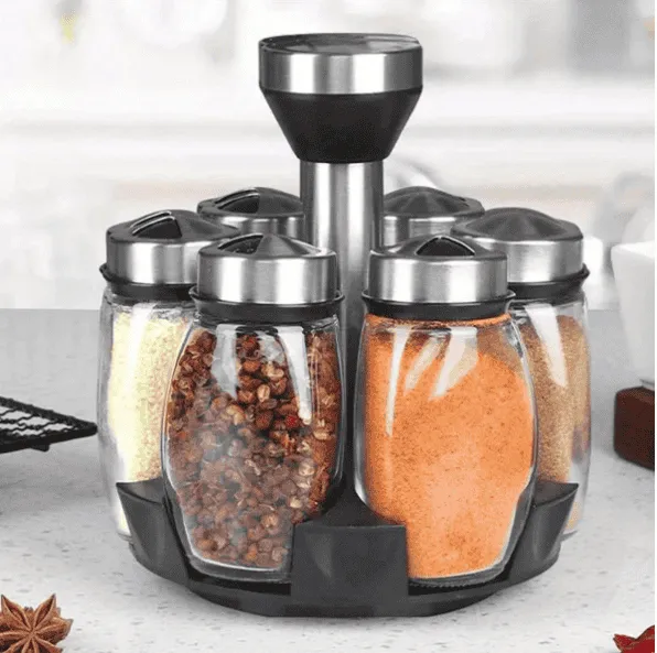 Ensemble De 7pcs/set Étagère De Bocal D'épices En Verre