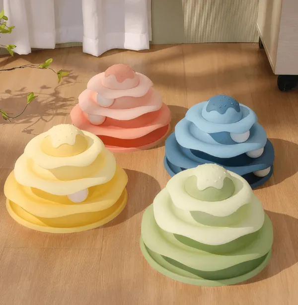 Jouet pour chat en forme de plateau tournant de crème glacée, piste interactive détachable avec balles-Couleur verte