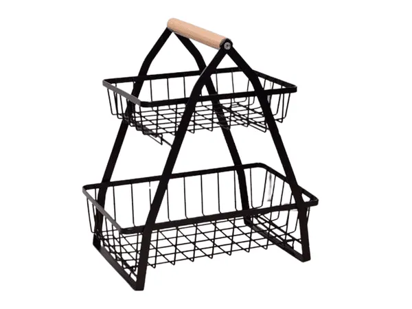 Panier de cuisine à 2 niveaux – Rangement en fil métallique robuste