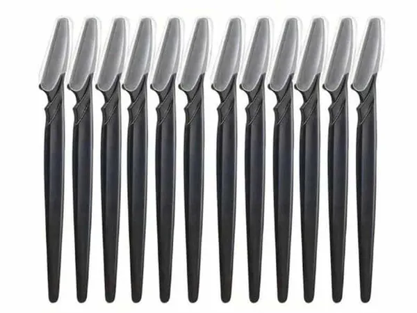 Rasoir Visage & Sourcils Sécurisé – 12 pcs Noir à Long Manche