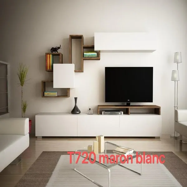Table Téléviseur Pelit TV Unit 3CARTONS Blanc Marron T720-BLA
