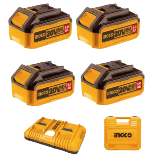 Pack Énergie Suprême P20S : 4 Batteries Maxi-Autonomie 20V (5.0Ah) + 1 Chargeur Double Simultané 4A avec Mallette  FBCLI20245