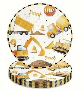 Vaisselle jetable – Thème camion benne jaune (20 pièces)