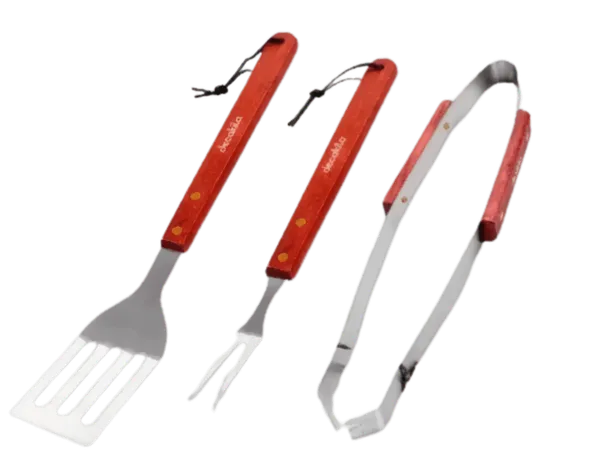 Set Barbecue Decakila 3 Pièces - Acier Inoxydable et Bois