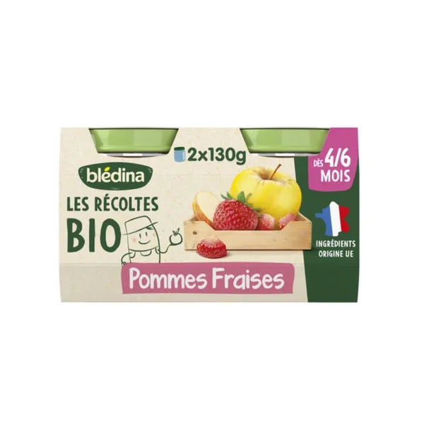 Blédina – 2 Coupelles Pommes & Fraises Dès 4/6 Mois – 2 × 130 g