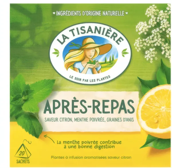 LA TISANIÈRE - Thé après-repas saveur citron, menthe poivrée, graines d'anis - 20 sachets