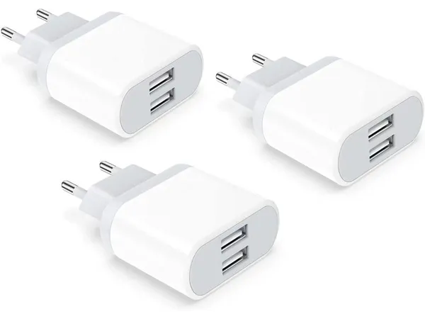 Lot de 3 Chargeurs USB Double Prise - 2.1A / 5V