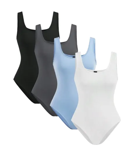 Lot de 4 Bodys Débardeur Été – Col Rond, Léger et Confortable