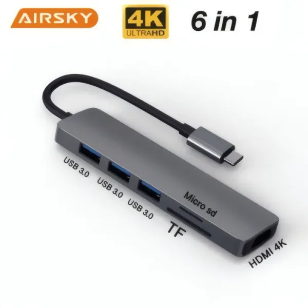 HUB USB-C 6 en 1 AIRSKY HC-74C avec Lecteur de Carte