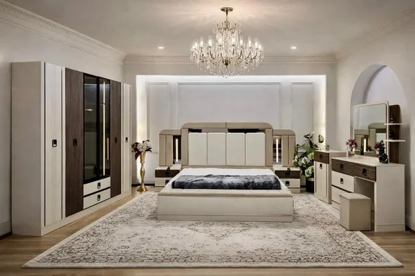 Chambre à Coucher Armoire 6 battants 7 pièces Beige Marron Eruh