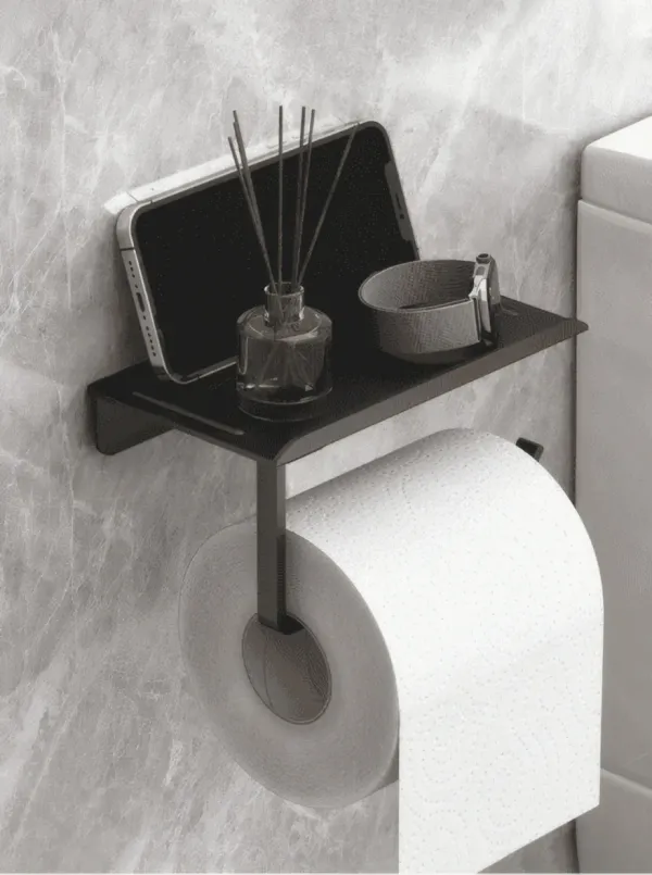 Porte-mouchoirs et porte-rouleau mural avec étagère – Noir Mat
