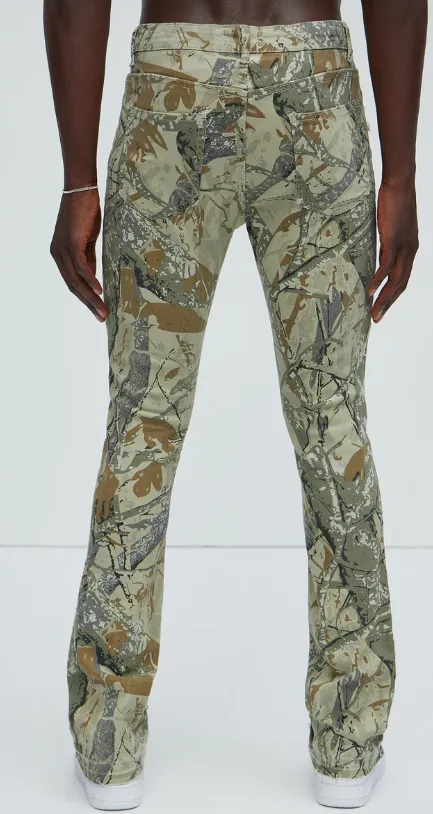 Pantalon camouflage évasé à effet superposé et ourlets effilochés pour homme - Taille 40