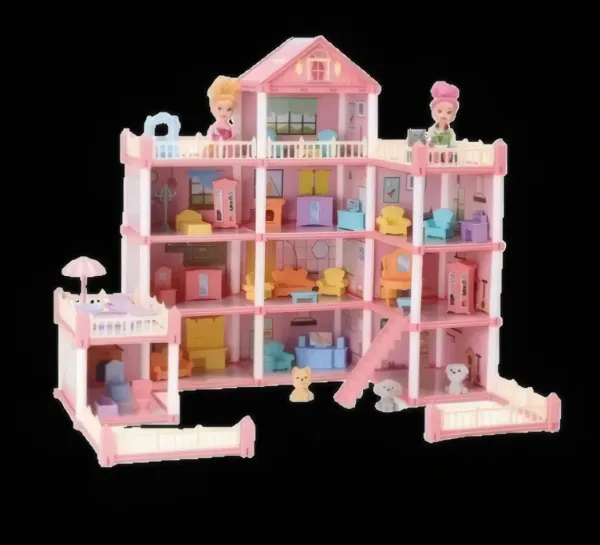 Maison de poupée 4 étages Luxe pour filles avec poupées et accessoires complets inclus