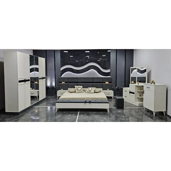 Chambre à Coucher 6 battants 4 pièces Blanc Gris Didim