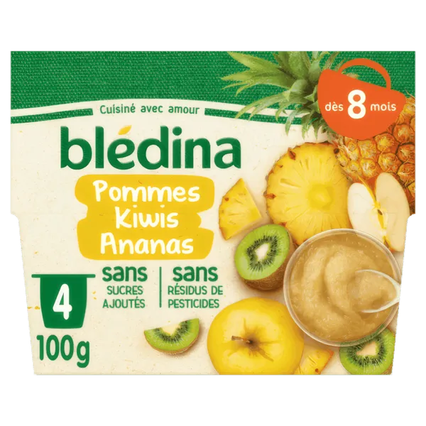 BLEDINA - Coupelles Pommes Kiwis Ananas dès 8 mois 4x100g