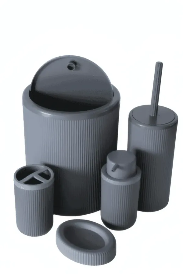 Ensemble 5 Accessoires Salle de Bain en Plastique – Poubelle - Distributeur - Brosse WC