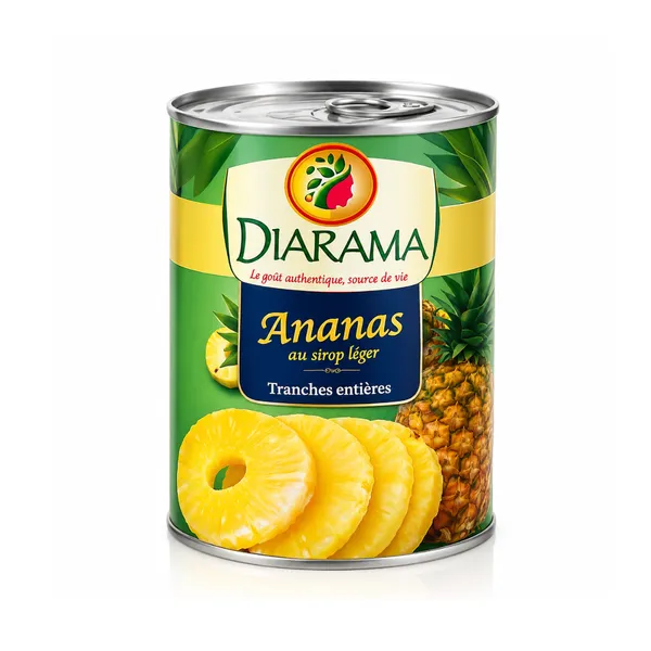 DIARAMA – Ananas au Sirop Léger – Tranches Entières – 565 g