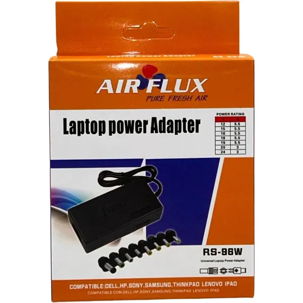 Chargeur universel pour ordinateur portable Multi-tensions 12-24V - 8 embouts AIRFLUX RS-96W