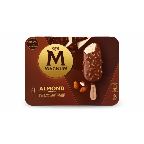 Magnum – Cocoa & Almonds – Glace Vanille Enrobée de Chocolat au Cacao Durable & Amandes – 4 x 100 ml (400 ml)