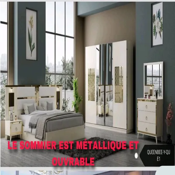 Chambre à Coucher 6 battants 4 pièces Blanc-dore Cool