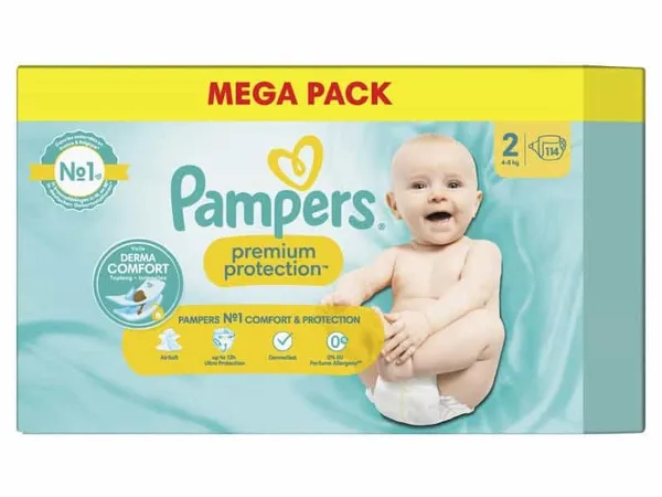 PAMPERS - Premium Protection, Taille 2 (4- 8kg) - 114 Couches