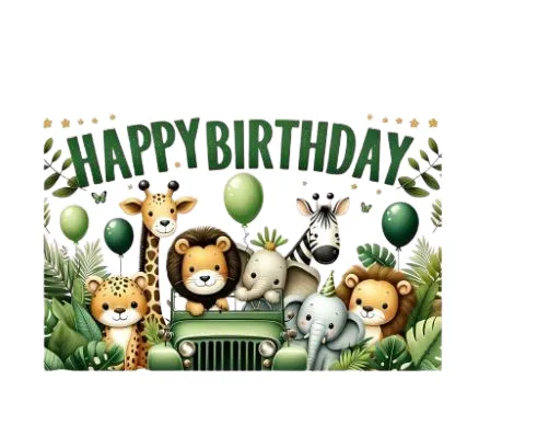 Décor de fond anniversaire – Thème aventure dans la jungle