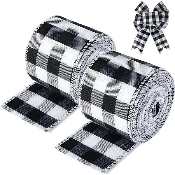 Ruban d'emballage 19 yards avec bords câblés, pour festival et maison (noir et blanc)