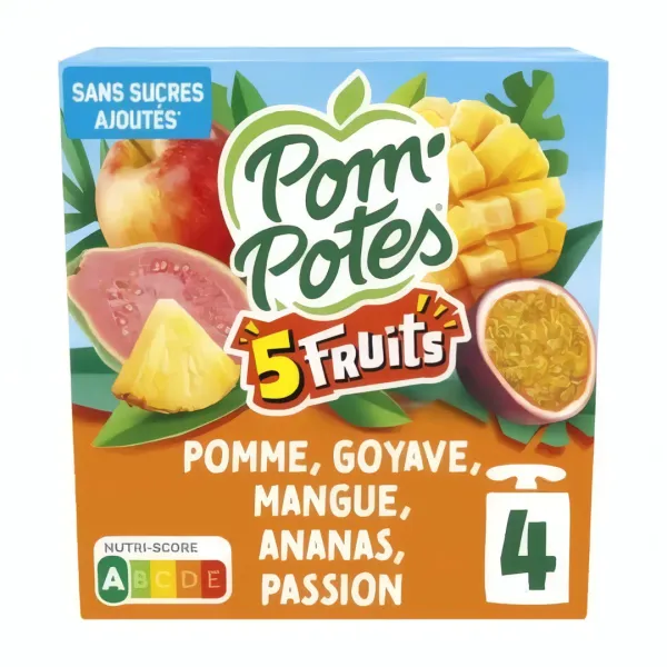 POM' POTES - Compotes multi variétés pomme-goyave-mangue - ananas et passions 4x90G