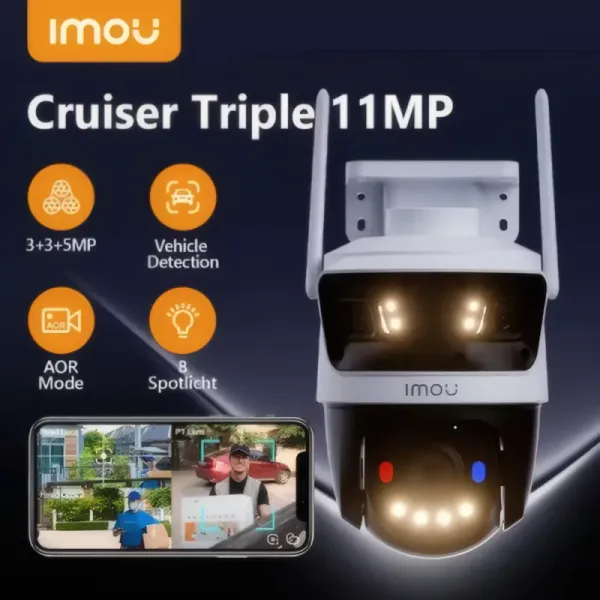 Caméra IP Wi-Fi extérieure 11MP avec triple objectif