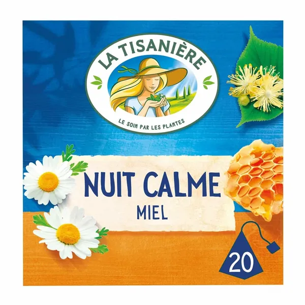 LA TISANIÈRE - Nuit calme Reine des prés - Thé au Tilleul Oranger Camomille - 20 sachets