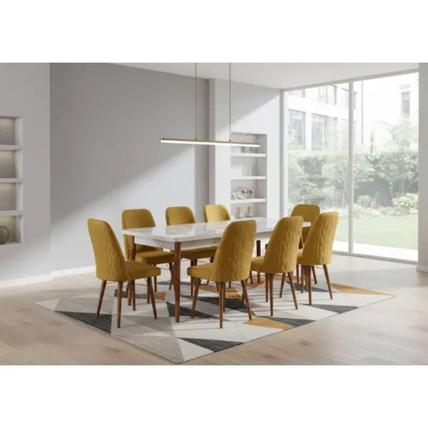 Table à Manger 8 Places 180X80 Bois Blanc Doree C3