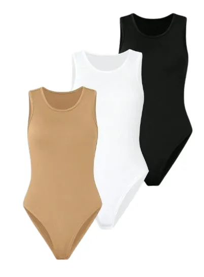 Ensemble Justaucorps Sans Manches De Couleur Unie 3 PCS - Taille M