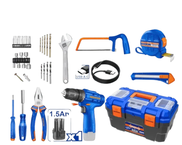 Mallette d'Outils Complète 77 Pièces avec Perceuse Sans Fil 12V - WDT1B77