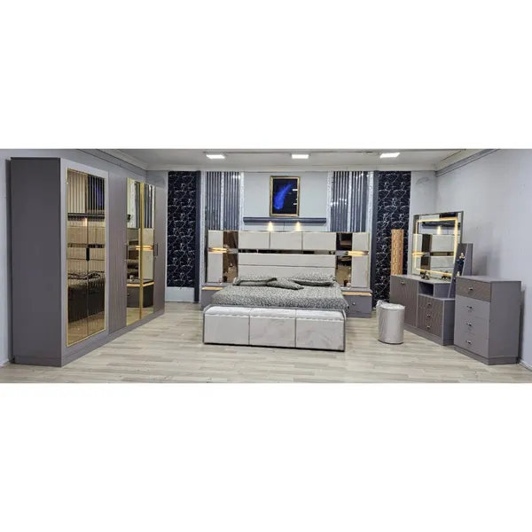 Chambre à Coucher Armoire 6 battants 6 pièces Gris Beige Blanc Pusat