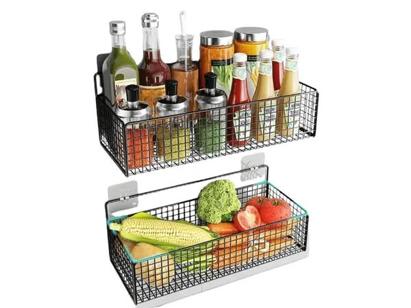 Étagères murales noires – Spacieuses pour salle de bain et cuisine - Lot de 2PCS