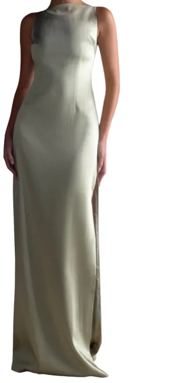 MESHKI Robe longue sans manches en satin - Couleur Sauge - Taille XS