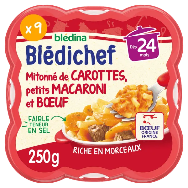 BLEDINA - Bledichef - Mitonné de carottes, petits macaroni et boeuf - 250G