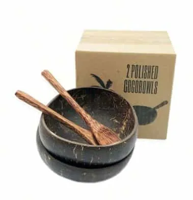 Bol en Coquille de Noix de Coco Naturel – Lot de 4 Bols & 4 Cuillères Écologiques
