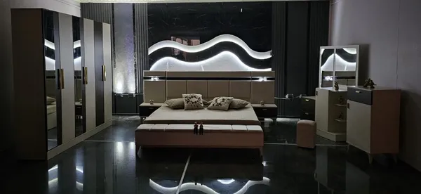 Chambre à Coucher 6 battants 4 pièces Gris Marron Beige Piazza
