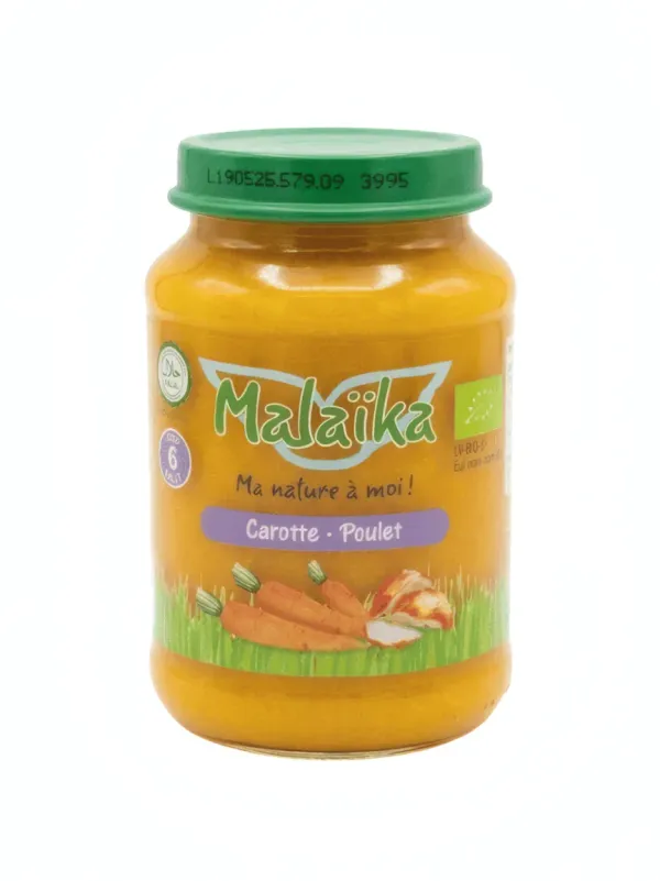 Malaïka – Pot pour bébé Sans gluten - Carotte, Poulet – Dès 6 mois – 190 g