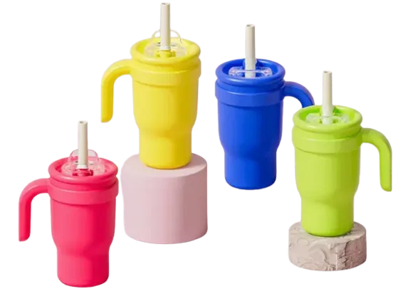 Gobelet Isolé Acier Inox – Avec Poignée & Paille, Sans BPA - 14oz