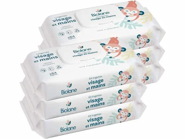 BIOLANE - Lingettes Bébé Visage et Mains - Lot de (3x64)