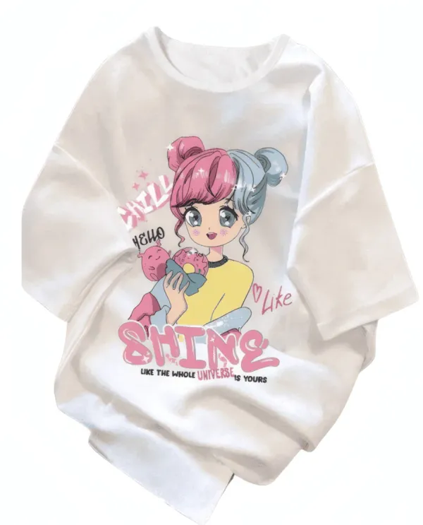 T-shirt Fille Ado Été – Col Rond Imprimé Dessin Animé